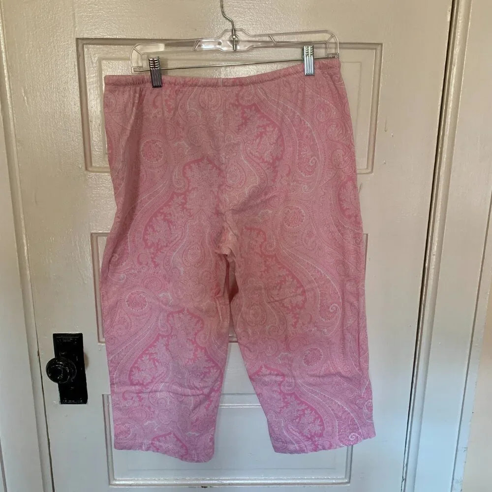 Lauren Ralph Lauren Pink Cotton Paisley Monogram Crop Pajama Set, Size M - Picture 6 of 7